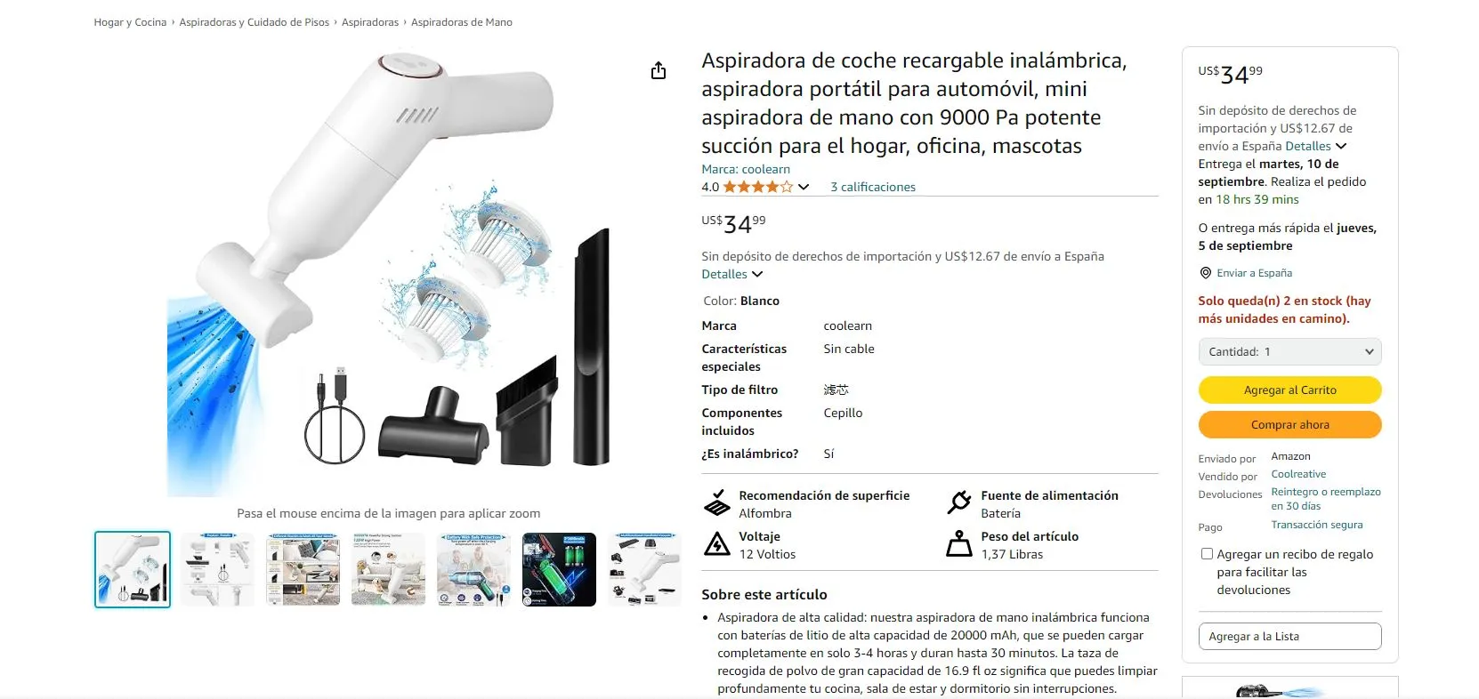🚗✨ ¡Aspiradora Inalámbrica para Auto! | Limpieza Compacta y Potente - Imagen 2