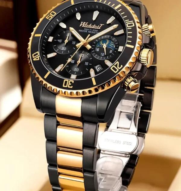 Reloj de Hombre en Acero iInox Negro y Dorado con Cronógrafo - Imagen 2