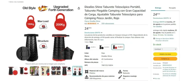 🪑 Taburete Telescópico Plegable Portátil para Camping y Pesca - Imagen 5