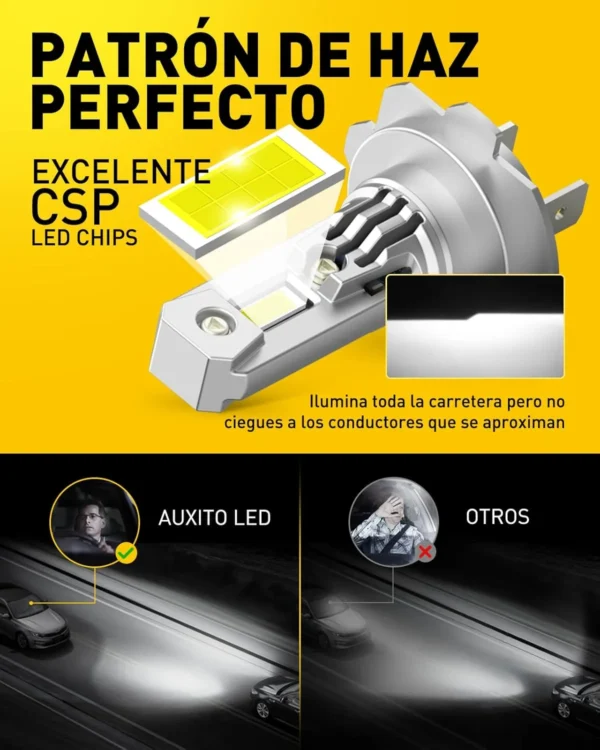 💡 Bombilla LED H7 6500K AUXITO | Luz Blanca Fría, 350% Más Brillo, Instalación Rápida en 5 Minutos - Imagen 3