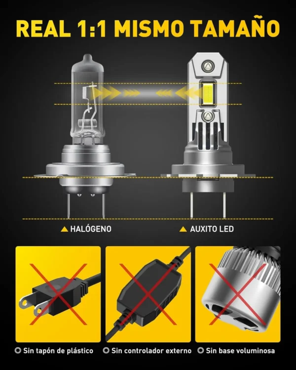 💡 Bombilla LED H7 6500K AUXITO | Luz Blanca Fría, 350% Más Brillo, Instalación Rápida en 5 Minutos - Imagen 4